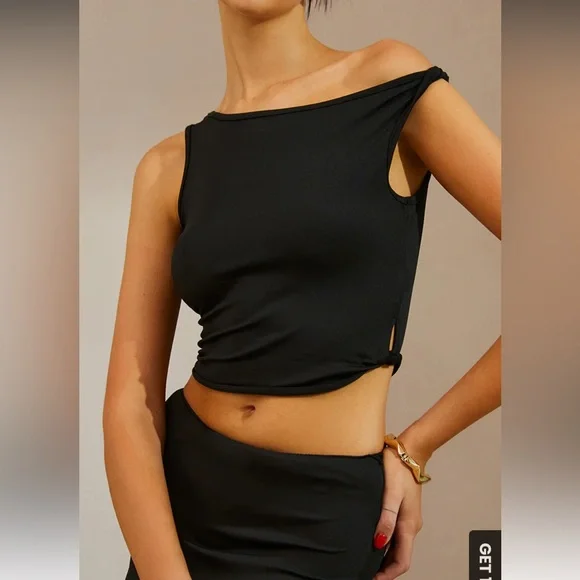 Asymmetrical Neck Ruched Top & Split Maxi Skirt Set - New with Tags - Picture 3 of 5